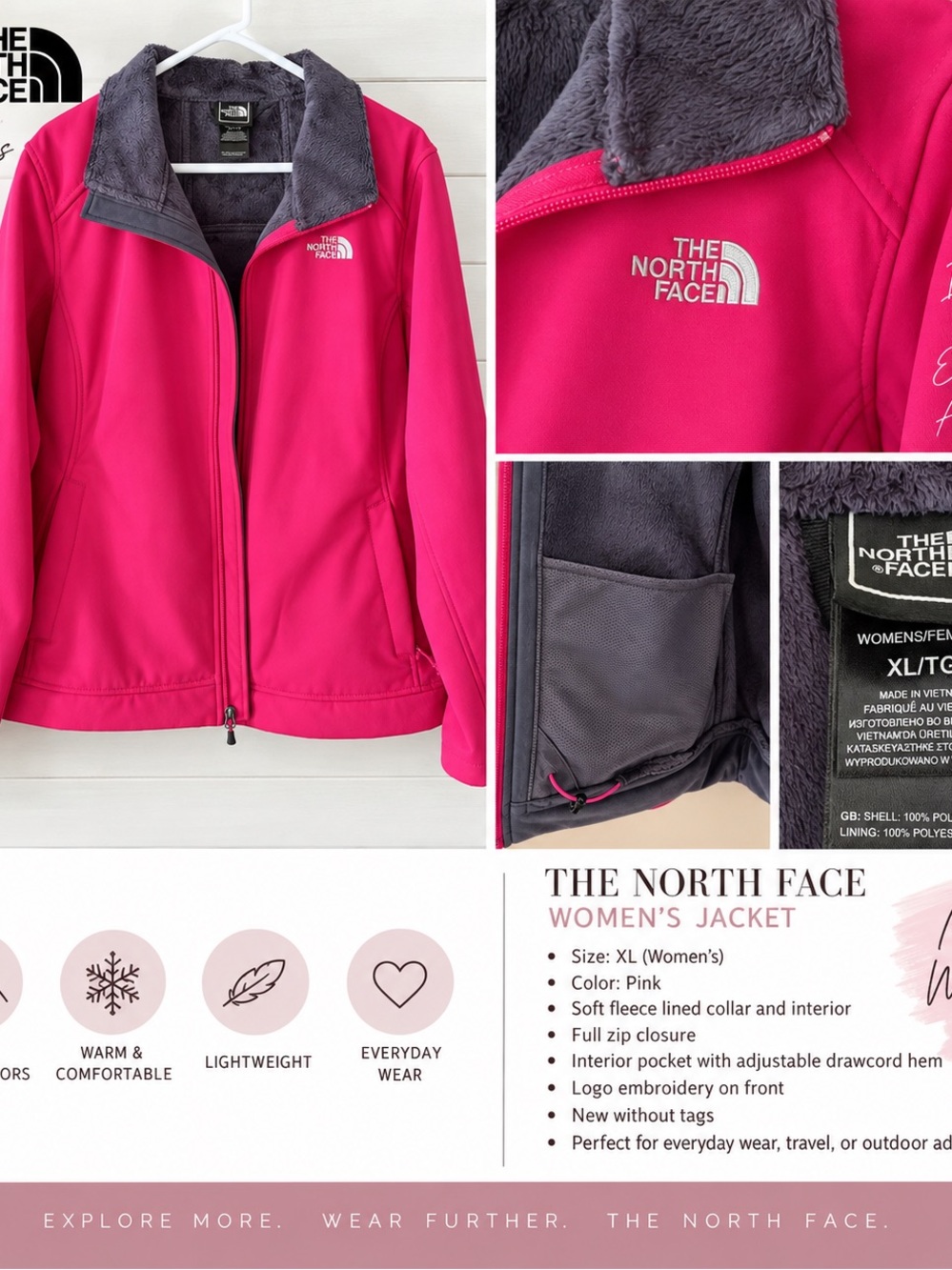 The North Face Women's Hot Pink Fleece-Lined Soft Shell Jacket